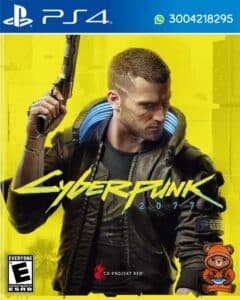 Portada del videojuego Cyberpunk 2077 en versión para PlayStation 4 con estética futurista y mundo abierto